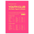 80s youth club music print in electric pink celebrating youth club culture, nostalgia, and classic 80s tracks