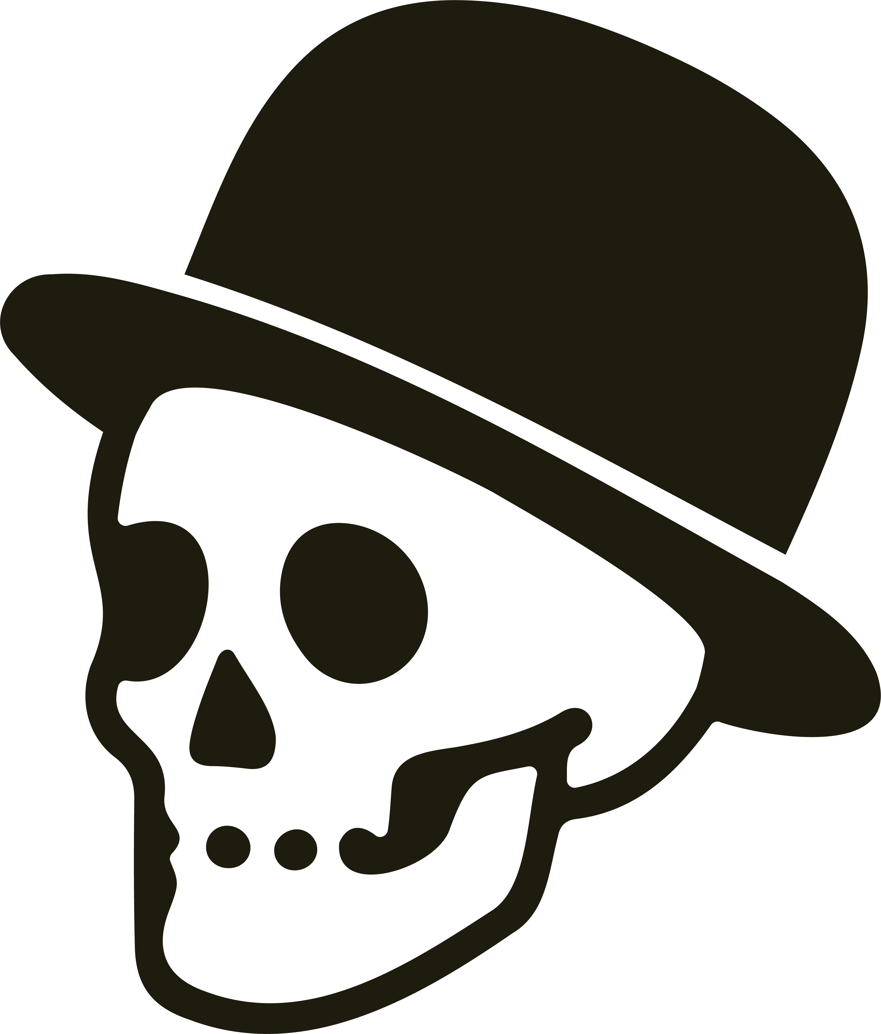 Yellow skull with a bowler hat on a transparent background