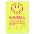 Acid house 1988 smiley face tracklist print celebrating the Second Summer of Love and UK rave culture