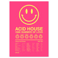 Acid house 1988 smiley face tracklist print in acid yellow, inspired by the Second Summer of Love, UK warehouse raves, and late-80s underground dance culture
