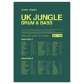 Jungle and drum & bass music print in green and acid yellow inspired by 90s UK rave, breakbeats, and bass culture

