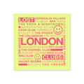 Lost London Clubs square music print with electric pink text on an acid yellow background, celebrating legendary closed London iconic dance music clubs